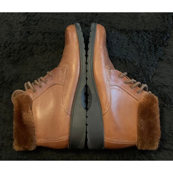 Size 10 - Thom McAn Womens Mocha Mousse Brown Leather Ankle Boots Faux Fur - Picture 8 of 12